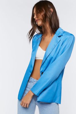 Women's Notched Button-Front Blazer in Nautical Blue Medium