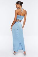 Women's Slinky Halter Top & Maxi Skirt Set in Light Blue Large