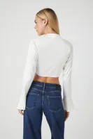 Women's Satin Lace-Up Crop Top in White Large