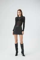 Women's Sheer Half-Zip Sweater in Black Large