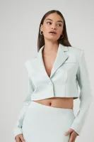 Women's Satin Notched Cropped Blazer in Seafoam Large