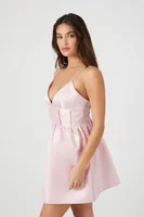 Women's Iridescent Satin Babydoll Dress in Pink Large