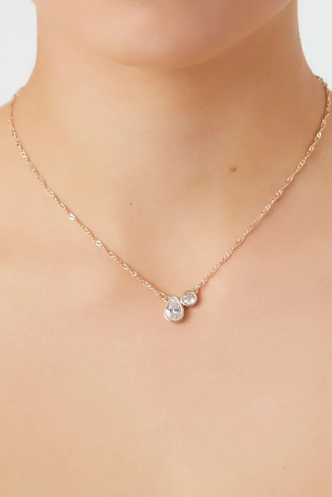 Women's Faux Gem Singapore Chain Necklace in Clear/Gold