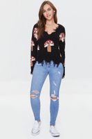 Women's Mushroom Frayed Sharkbite Sweater in Black Small