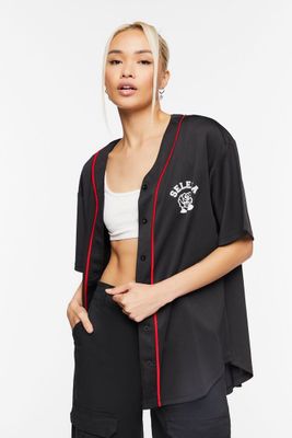 Women Selena Graphic Baseball Jersey in Black, S/M