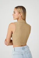 Women's Textured Tie-Front Crop Top in Taupe Medium