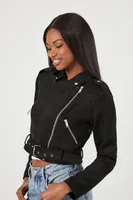 Women's Faux Suede Cropped Moto Jacket in Black Small