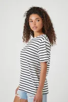 Women's Striped Crew T-Shirt in White/Black Large