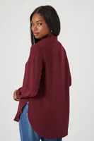 Women's High-Low Dolphin-Hem Shirt in Burgundy Large