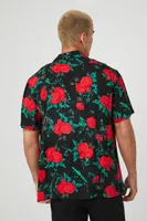 Men Rayon Rose Print Shirt in Black Medium