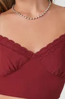 Women's Lace-Trim Cropped Cami in Burgundy Large