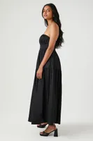 Women's Poplin Pintucked Strapless Midi Dress in Black Medium