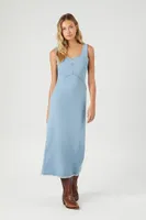 Women's Frayed Denim Maxi Dress in Light Denim Small