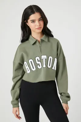 Women's Half-Zip Boston Pullover in Green Medium