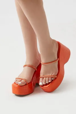 Women's Faux Croc Chain Wedges in Orange, 7.5