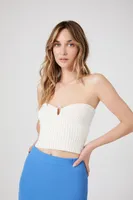 Women's Sweater-Knit Sweetheart Tube Top in White, XL