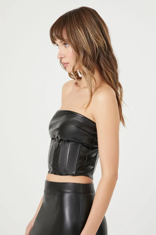 Social Cutie Faux Leather Corset Tube Top