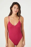 Women's Seamless Lace-Trim Bodysuit in Sangria Medium