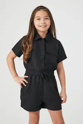 Girls Button-Front Cargo Romper (Kids) Black,