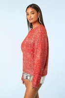 Women's Metallic Knit Sweater in Fiery Red Large