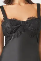 Women's Satin Lace-Trim Mini Slip Dress in Black Small