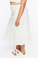 Women's Floral Print Shell Midi Skirt in White, 0X