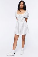 Women's Striped Print Mini Dress in Cream Medium