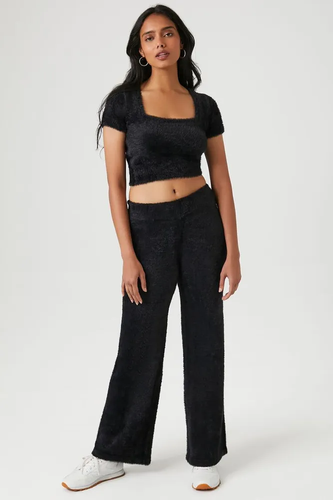 Forever 21 Women's Sweater-Knit Flare Pants in Black, XL