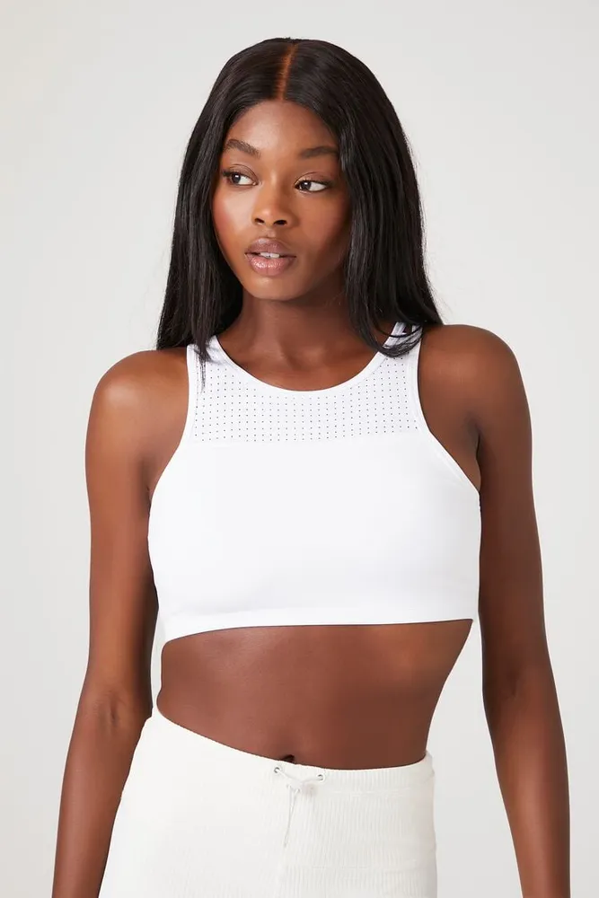 Forever 21 Women's Asymmetrical Dual-Strap Sports Bra in White Medium