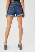 Women's Belted Frayed Denim Shorts in Dark Denim, 26