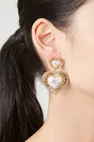 Women's Faux Pearl Heart Drop Earrings in Gold/White