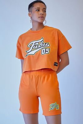Women's Embroidered FUBU Mesh Shorts in Orange Large