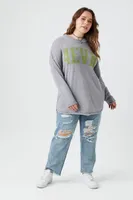 Women's 4EVR Graphic Cutout Sweater in Heather Grey, 1X