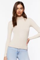 Women's Seamless Ribbed Turtleneck Top in Beige Medium