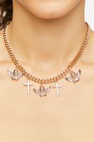 Women's Cross & Angel Curb Chain Necklace in Gold