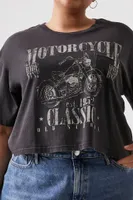 Women's Motorcycle Graphic Cropped T-Shirt in Charcoal, 1X