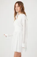 Women's Chiffon A-Line Mini Shirt Dress in White Medium