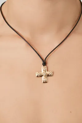 Women's Rhinestone Cross Pendant Necklace in Gold/Black