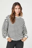 Women's Striped French Terry Pullover in Black/White Small