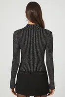 Women's Glitter Knit Turtleneck Sweater in Black Large