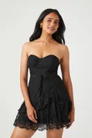 Women's Lace Sweetheart Ruffle-Trim Dress in Black Medium