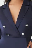 Women's Satin Double-Breasted Blazer Dress in Navy Large