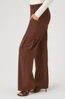 Women's Pinstriped Wide-Leg Cargo Pants in Brown Large