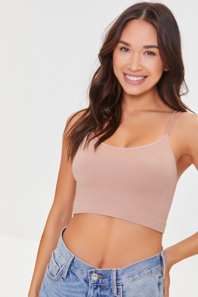 Women's Dual Cami Strap Bralette in Taupe Medium