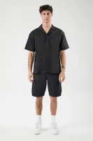 Men Poplin Short-Sleeve Shirt in Black Large