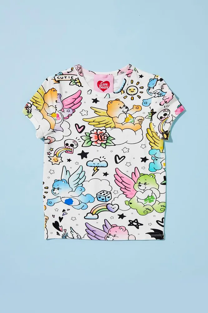 Girls Care Bears Print T-Shirt (Kids) in White, 11/12