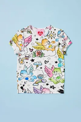 Girls Care Bears Print T-Shirt (Kids) in White, 11/12