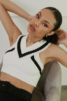 Women's Sweater-Knit Crop Top in White/Black Large