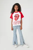 Girls Rolling Stones Raglan T-Shirt (Kids) in White, 7/8