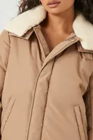 Women's Faux Fur-Trim Jacket in Khaki/Tan Large